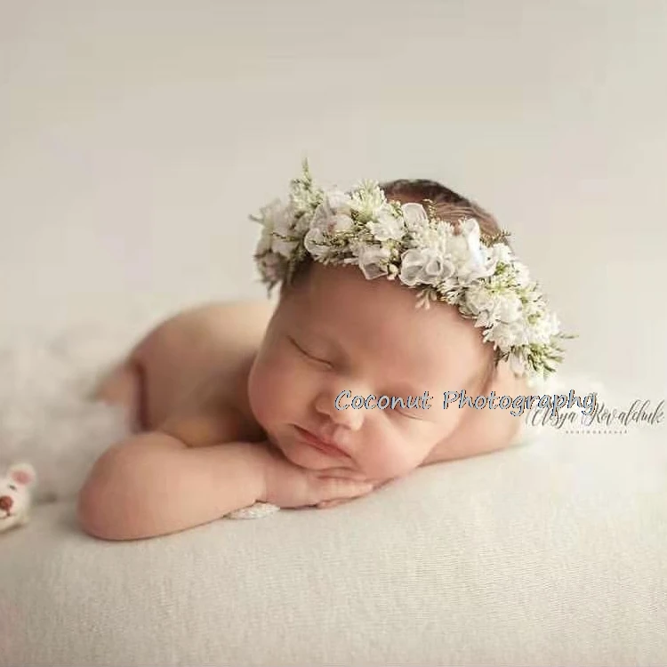 Coconut Newborn Photography Props Baby Headband Full Moon Baby Photo Headdress Handmade Hairband Flower Headband image 2