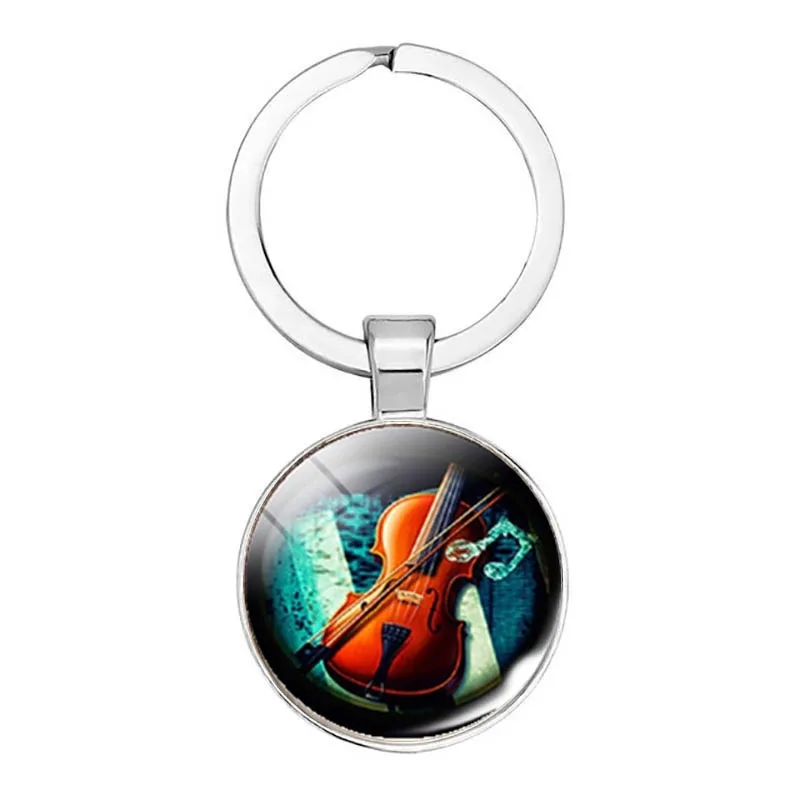 Musical Instruments Clarinet Guitar Flute Violin Music Keychain Pendant Musical Note Keychain Keyring Music Glass Dome Jewelry