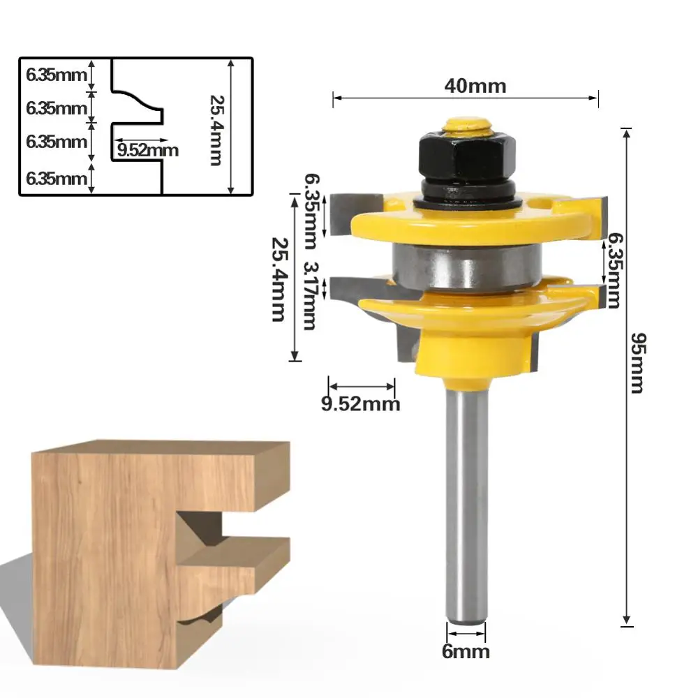 Trilho e superfície Router Bits, Matched Standard Ogee Door Knife, Tenon Cutter, Ferramentas para trabalhar madeira, 6mm Shank, 1-3Pcs