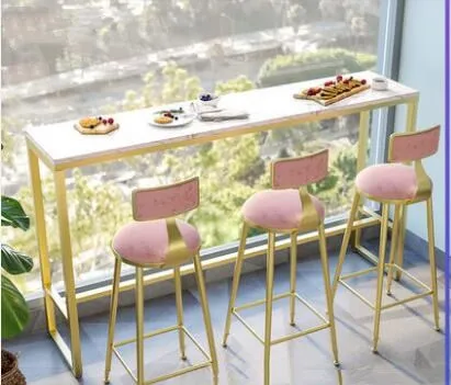 Nordic marble bar table contracted iron art against the wall high table household milk tea cafe bar long table and chair