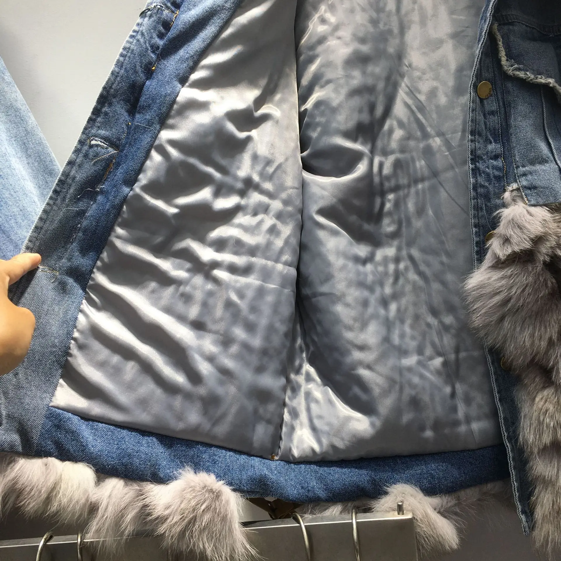 Parka jeans acolchoada em algodão para mulheres, casaco de pele de raposa real, outerwear feminino, solto e mais grosso, casaco quente, moda inverno, novo, 2023