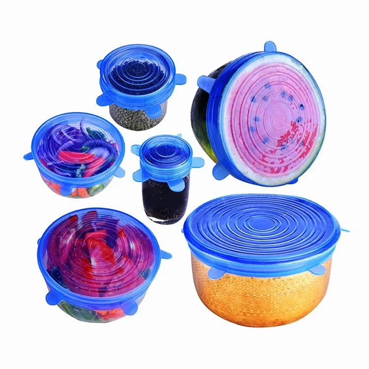 Silicone Stretch Lids, Reusable Silicone Lid Bowl Covers 6pcs for food with Improved Grip Sealer Platinum Food Grade Silicone