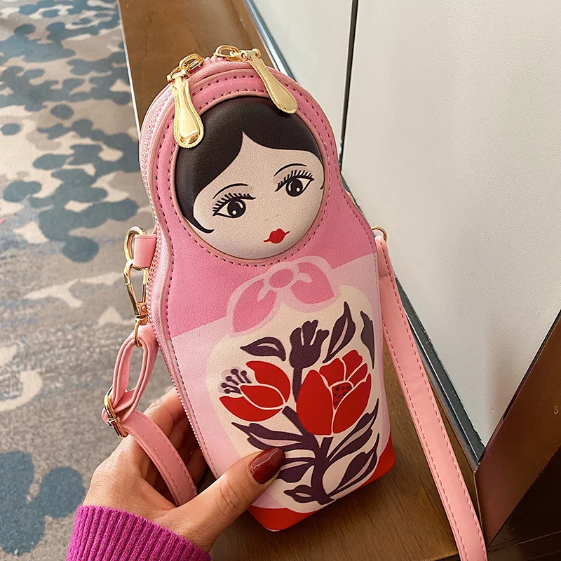 Creative Matryoshka Print Bag Women Crossbody Bags Women New Fashion PU Leather Bag Phone&Purses Bag Shoulder Bag Bolsas