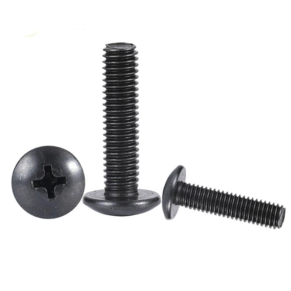 10Pcs/lot M2 M2.5 M3 M3.5 M4 M5 M6 TM Screws Phillips Truss Mushroom Head Screw Black Plated Electronic Carbon Steel Screws