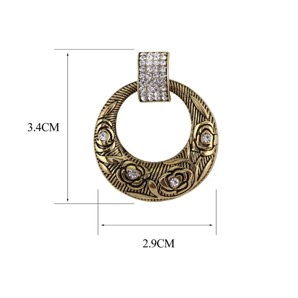 New Arrivals Statement Jewelry Vintage Circle Drop Earrings for Women Handmade Chunky Embossment Rhinestones Ear-ring Eardrop