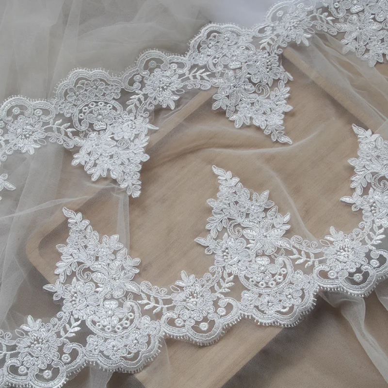 Excellent 5Yards Ivory Cording Fabric Flower Venise Venice Mesh Lace Trim Applique Sewing Craft for Wedding Dec. 12cm