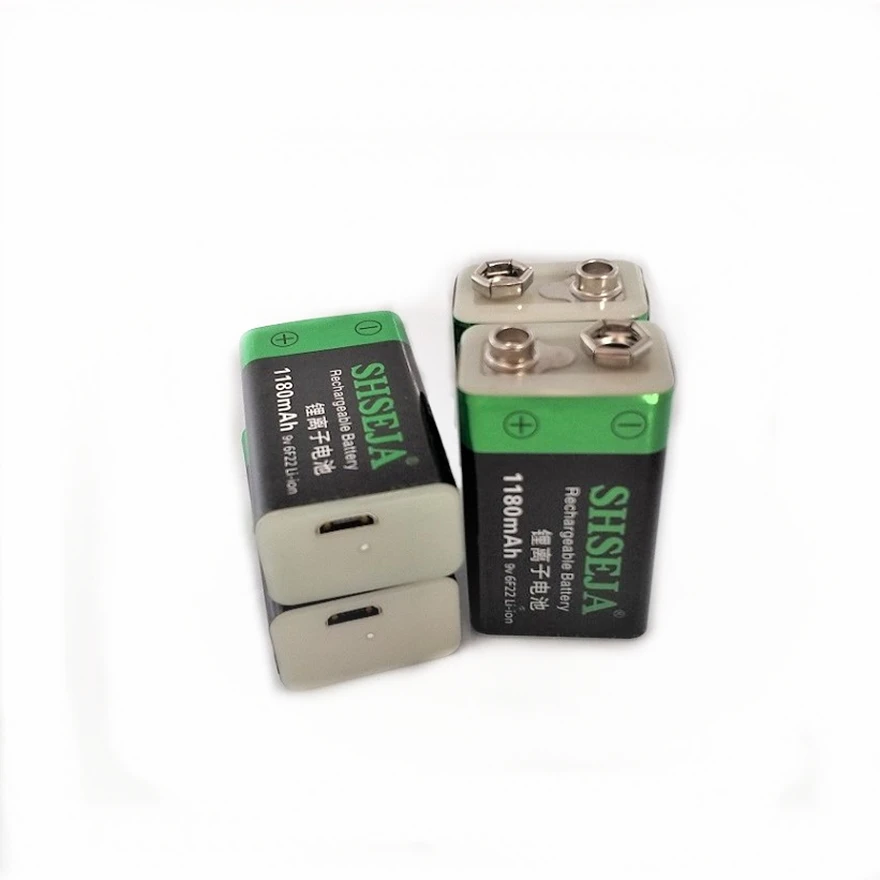 2pcs/lot 1180mAh USB 9V lithium battery 6F22 rechargeable battery detector toy rechargeable battery