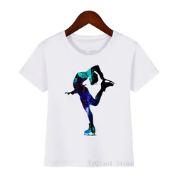 Watercolor Figure Skating Art Print Tshirt Boys Girls Class Clothes White T Shirt Kids Top Children'S Clothing From 3 To 13 Year