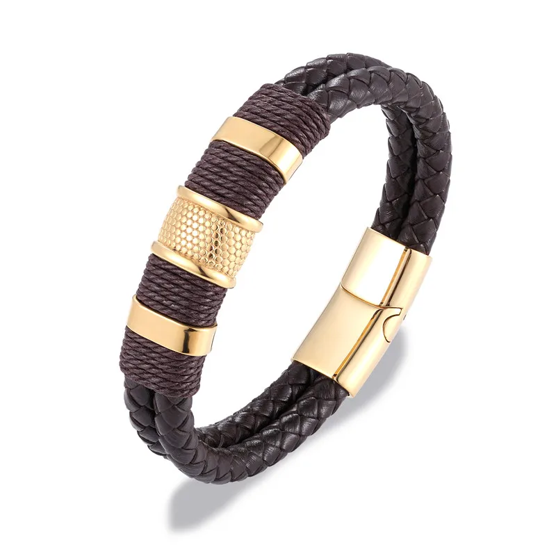 MKENDN Punk Männer Schmuck Schwarz/Braun Geflochtenes Leder Armband Edelstahl Magnetverschluss Mode Armreifen 19/21/23 cm – Detail 9
