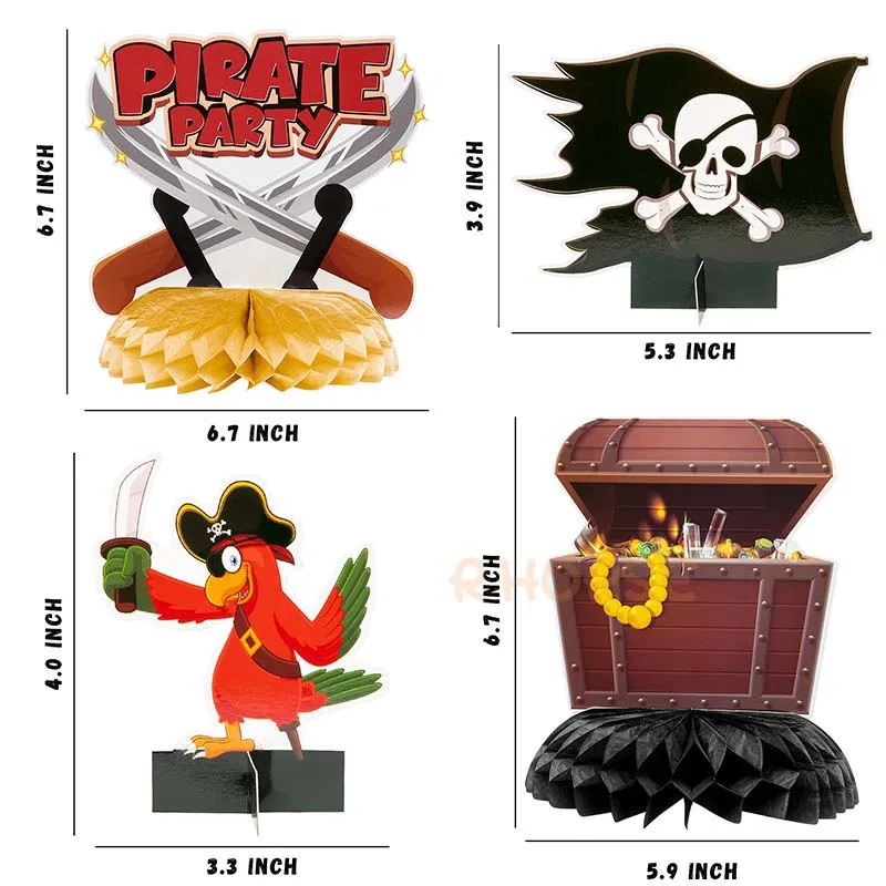 12Pcs Pirate Honeycomb Ball Centerpieces for Kids Party Decoration Table Topper Captain Treasure Chest Shaped Baby Shower