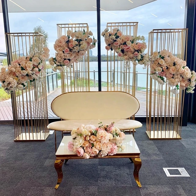 

4pcs/set)New flower wall backdrop stand Wedding Stage Decoration Flower Gold Metal flower frame Stand Back drop yudao1076