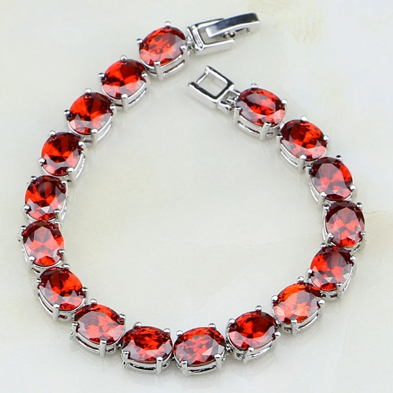 Sterling Silver Jewelry Link Chain Bracelets Red Garnet White Zircon Jewelry For Women Free Jewelry Box S073