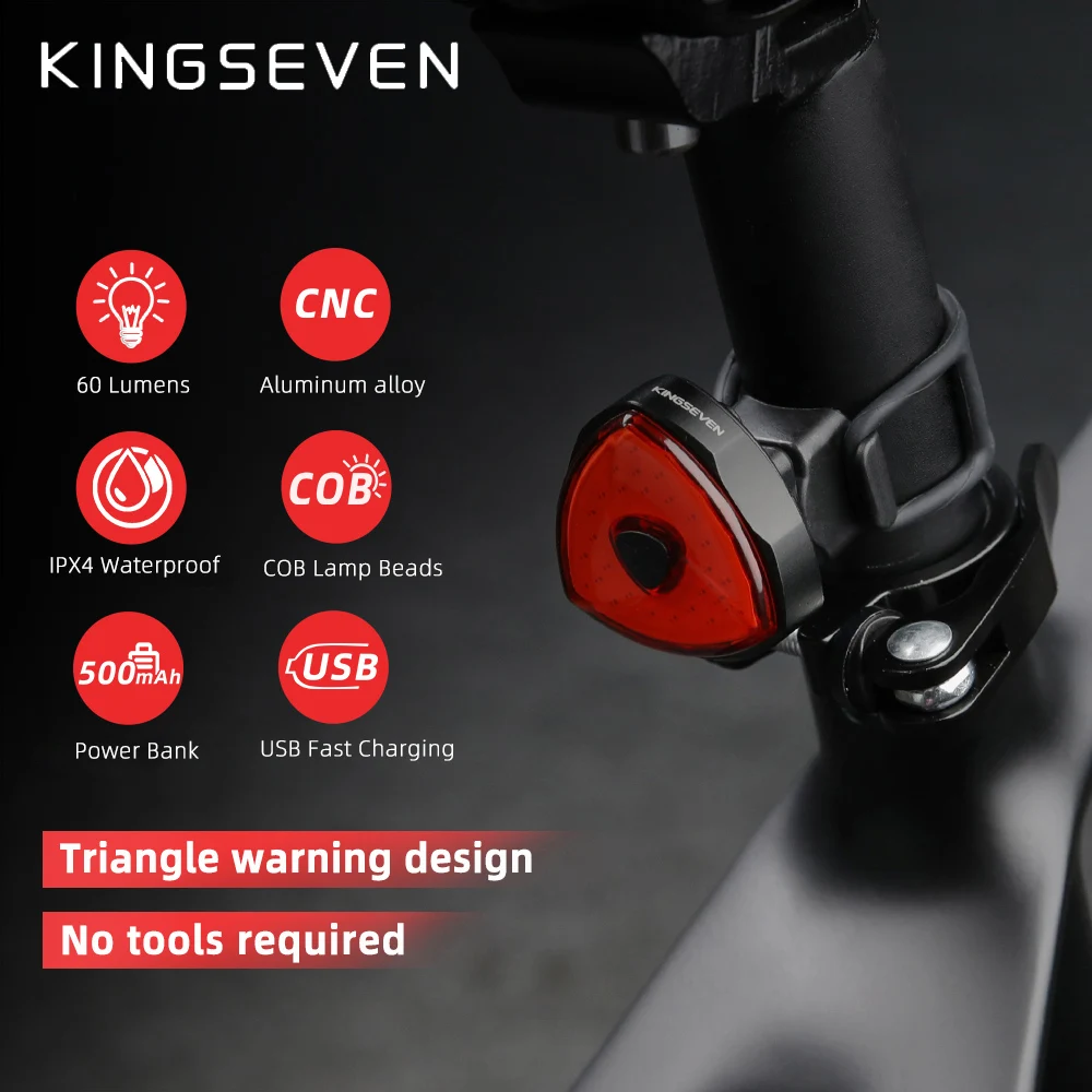 KINGSEVEN Bicycle Rear Light LED USB Rechargeable Warning Tail Light 5 Modes MTB Bike Light Cycling Flashlight Bike Accessories