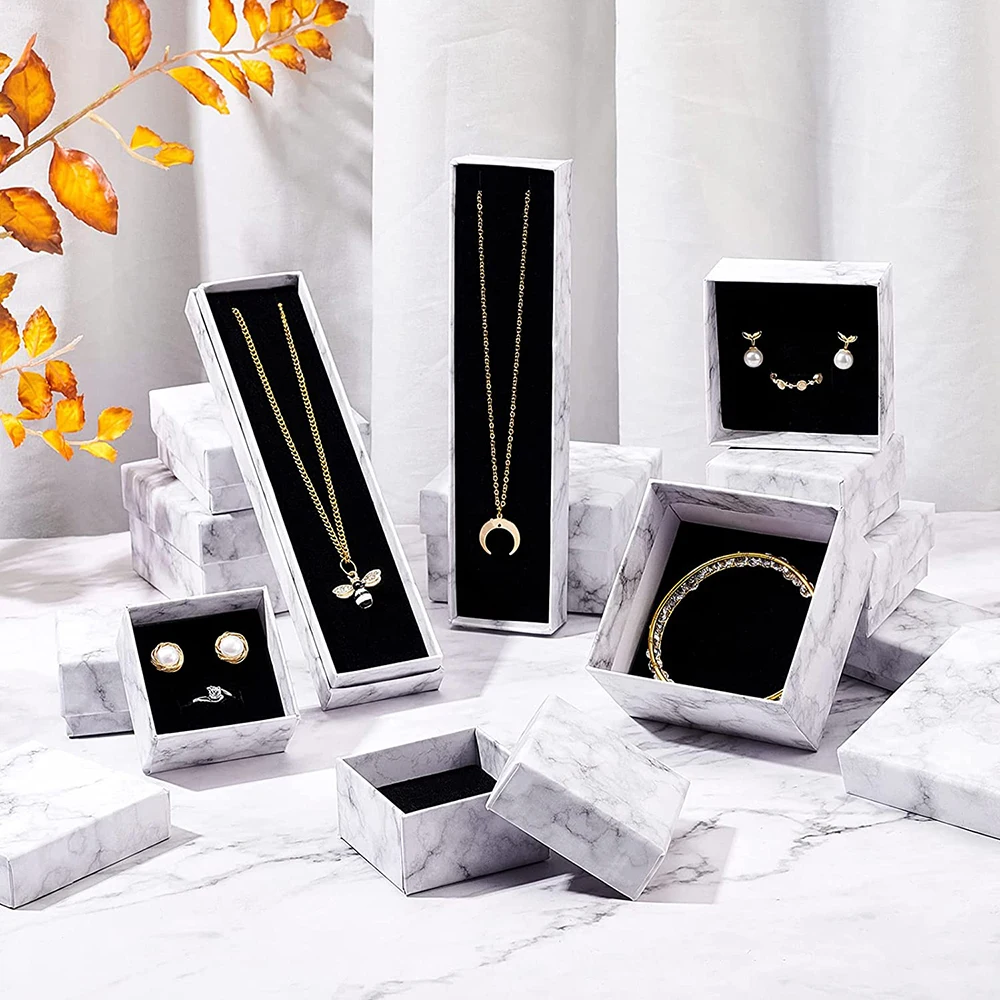 24pcs/lot 21x4.5x3.1cm Paper Cardboard Jewelry Carries Giftes Display Storage Boxes Black White Brown Necklace Box Rectangle