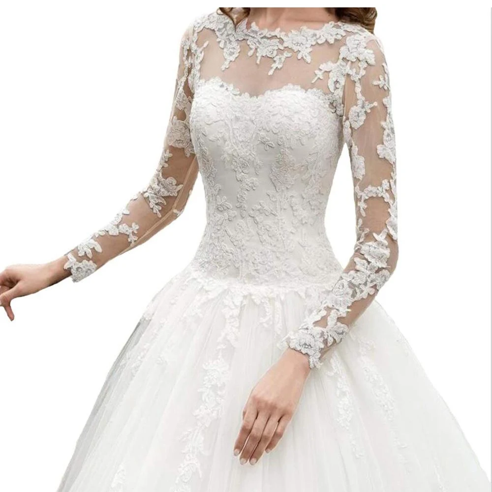 Vintage Spitze Prinzessin Ballkleid Hochzeit Kleid Mit Langen Ärmeln Romantische Brautkleid Vestido De Noiva