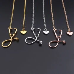 SUMENG 2024 New Fashion Stethoscope Necklace Lariat Heart Pendant Rose Gold Black Color Nurse Medical Collares