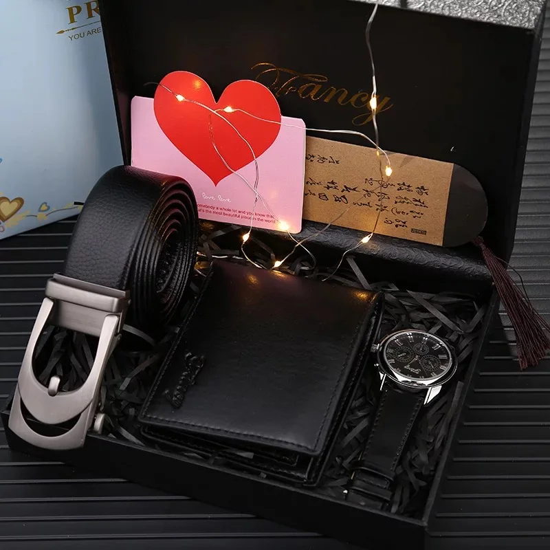 

Fashion Quartz Watch Wallet Belt Sunglasses Free Combination Beautifully Wrapped Christmas New Year Gift Box Set Clock Fast Ship