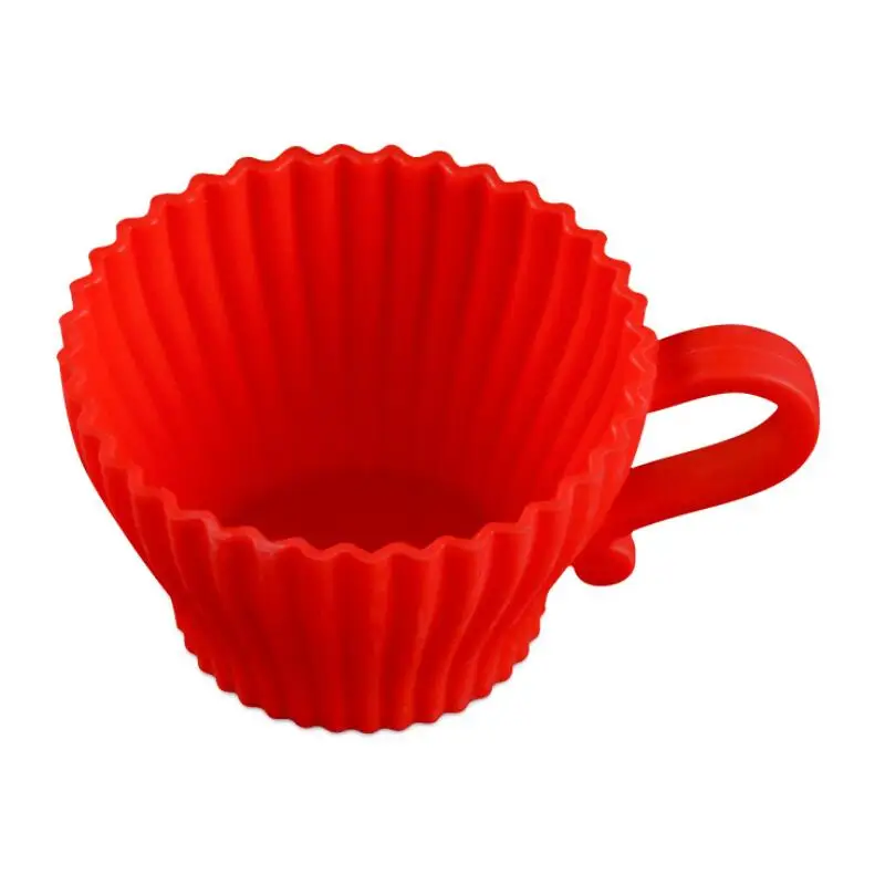 Kitchen Cake Tool Soft Round Silicone Muffin Mold Cupcake Liner Baking Cup Mold Egg Tart Cup with Handle LX8544