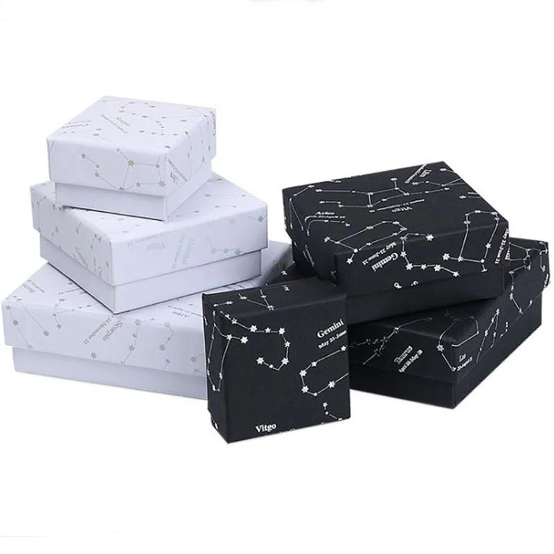 Fashion Black Starry Sky Jewelry Boxes 100pcs/lot Ring Earring Necklace Paper Box White Pendant Carrying Case jewelry organizer