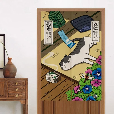 Japanese Style Fabric Door Curtain, Lucky Cute Cat, Home Pub and Bar Screen, Kitchen and Restaurant