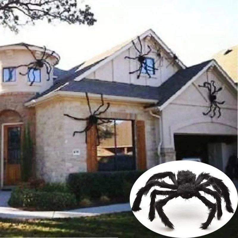 30cm/75cm/125cm Horror Giant Black Plush Spider Halloween Party Decoration Props Haunted House Prop Indoor Outdoor Giant Decor