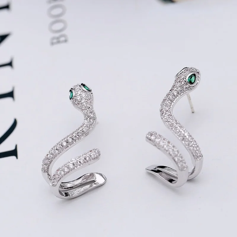 S925 Silver Needle Ear Bone Clip Zircon Snake Earrings Simple Fashion Snake Studs All-Match Punk Ear Rings Jewelry Accessories