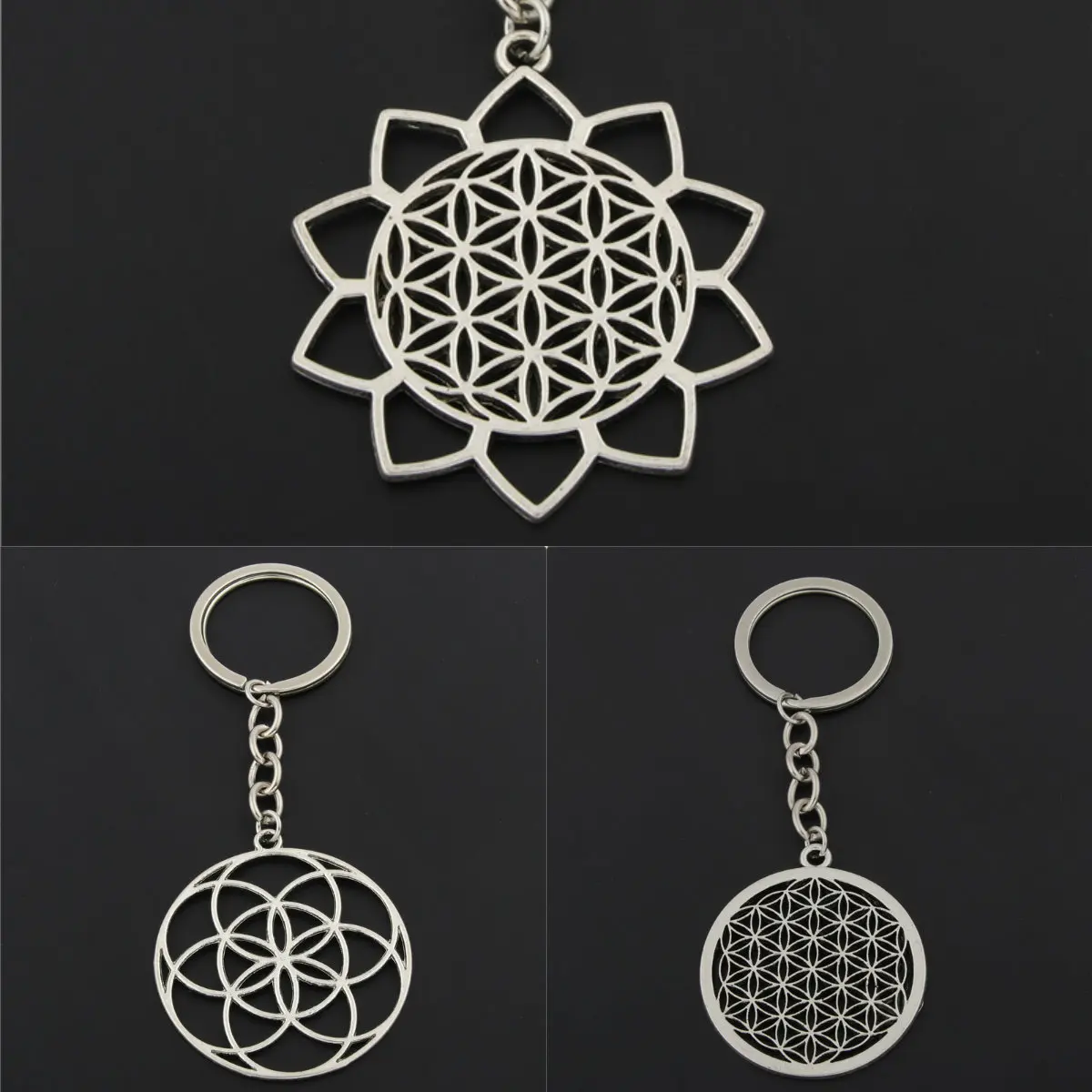 1pc Seed Of Life Charms Flower Of Life Keychains For Women Bag Charms Geometric Charms With Chain DIY Jewelry