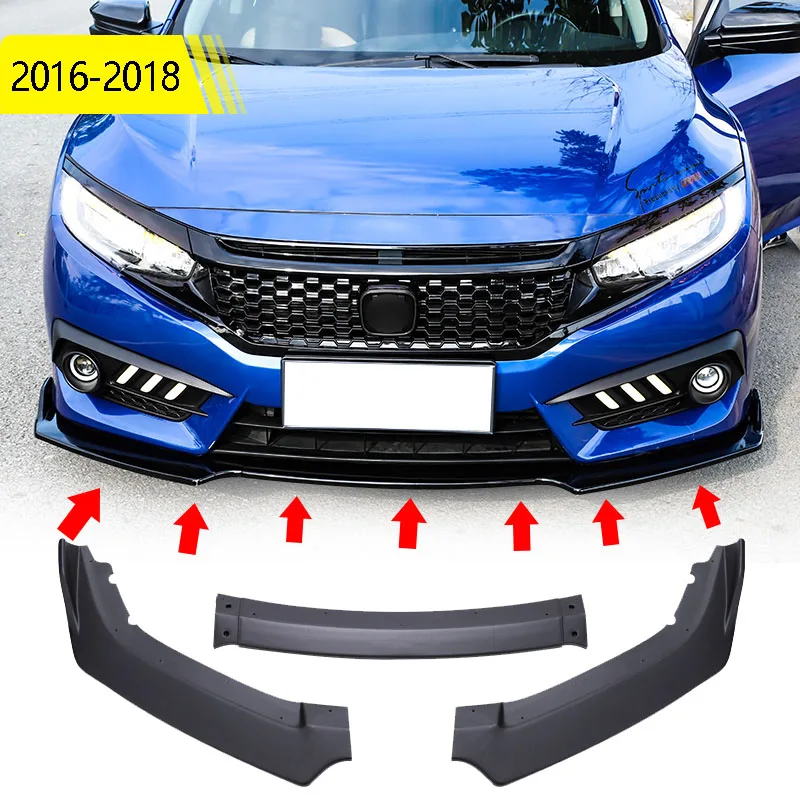 

Fit For Honda Civic 4dr sedan 2016-2020 Front Bumper Lip Body Kit Chin Moulding Cover Trim 3Pcs Car Accessories