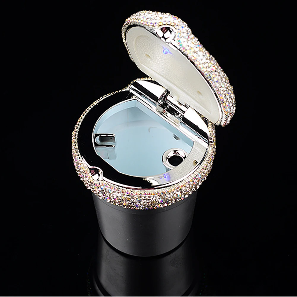 ALLGT High Classic Silver White Car Ashtray with Blue LED Light Great Styling Gift for Men and Women