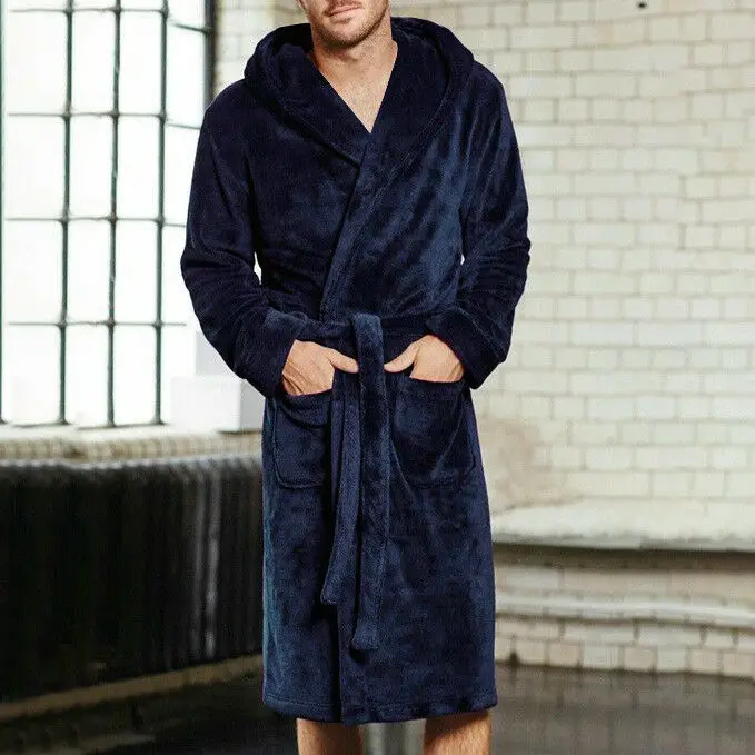 Bathrobe For Mens Winter Warm Kimono Flannel Robe Sleepwear Bath Robe Men Cozy Robes Nightgown Home Clothes