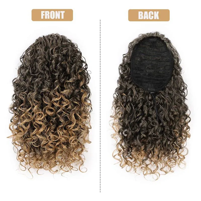 Extensiones de cabello rizado Afro para mujer, coleta con cordón, Clip degradado, coleta sintética Afroamericana