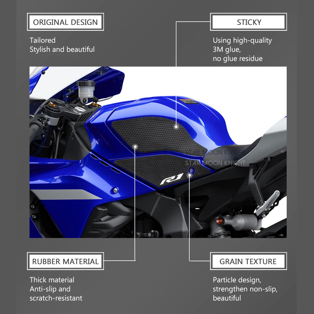 Adesivos antiderrapantes para tanque de combustível, adesivos à prova d'água para motocicletas para yamaha yzf r1 r1m yzfr1 2016-2018