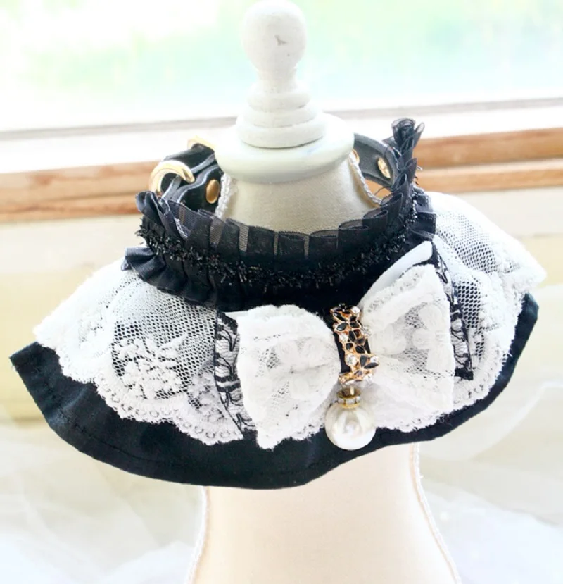 Free Shipping Dog Collar Leash Baroque Style Black Lace Scarf Neckerchief Pet Supplies Accessories Tie Poodle Maltese Traveling