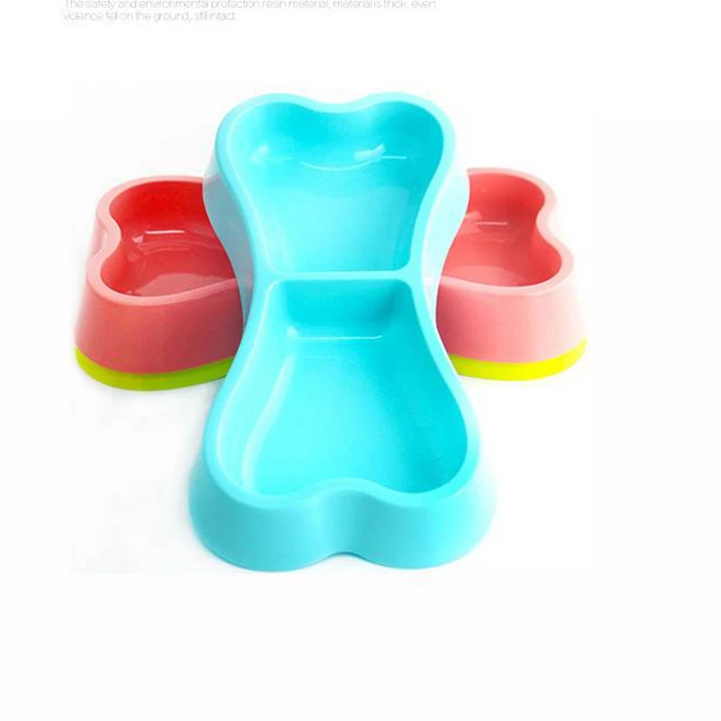 Home Dog Pet Feeder Bowls Safety Plastic Bowl Double Eating Drinking Bone Shaped Bowl Pet Dog Dish Feeder Feeding Tools