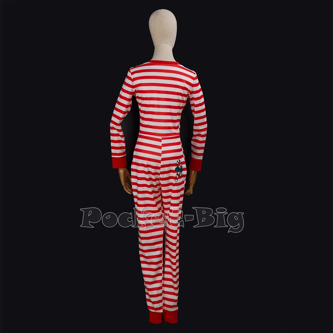 Popee The Performer Cosplay Costume with Bag White and Red Striped Pajamas Bodysuit Plush Bunny Ear with Tail Christmas Night