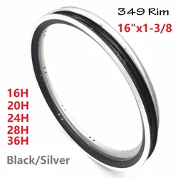 349 Bicycle Double Layer Rims 16 Inch 1-3/8 For Brompton Folding Bike Aluminum Alloy CNC Rims Black Silver 16-20-24-28-36 Hole