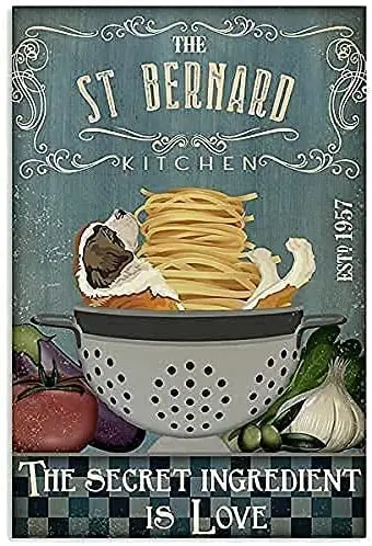 Cute Decoration Tin Signs Great Food Come from St. Bernard Dog for Kitchen for Mom Vintage Bedroom Bathroom Wall Decoration