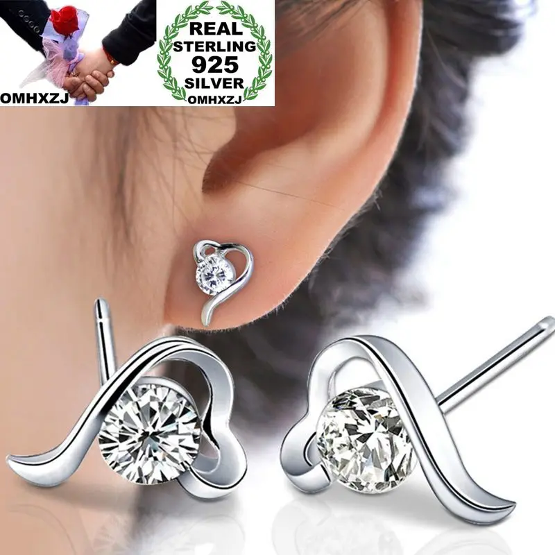 

OMHXZJ Wholesale European Fashion Woman Girl Party Wedding Gift Hear Amethyst AAA Zircon 925 Sterling Silver Stud Earrings EA104