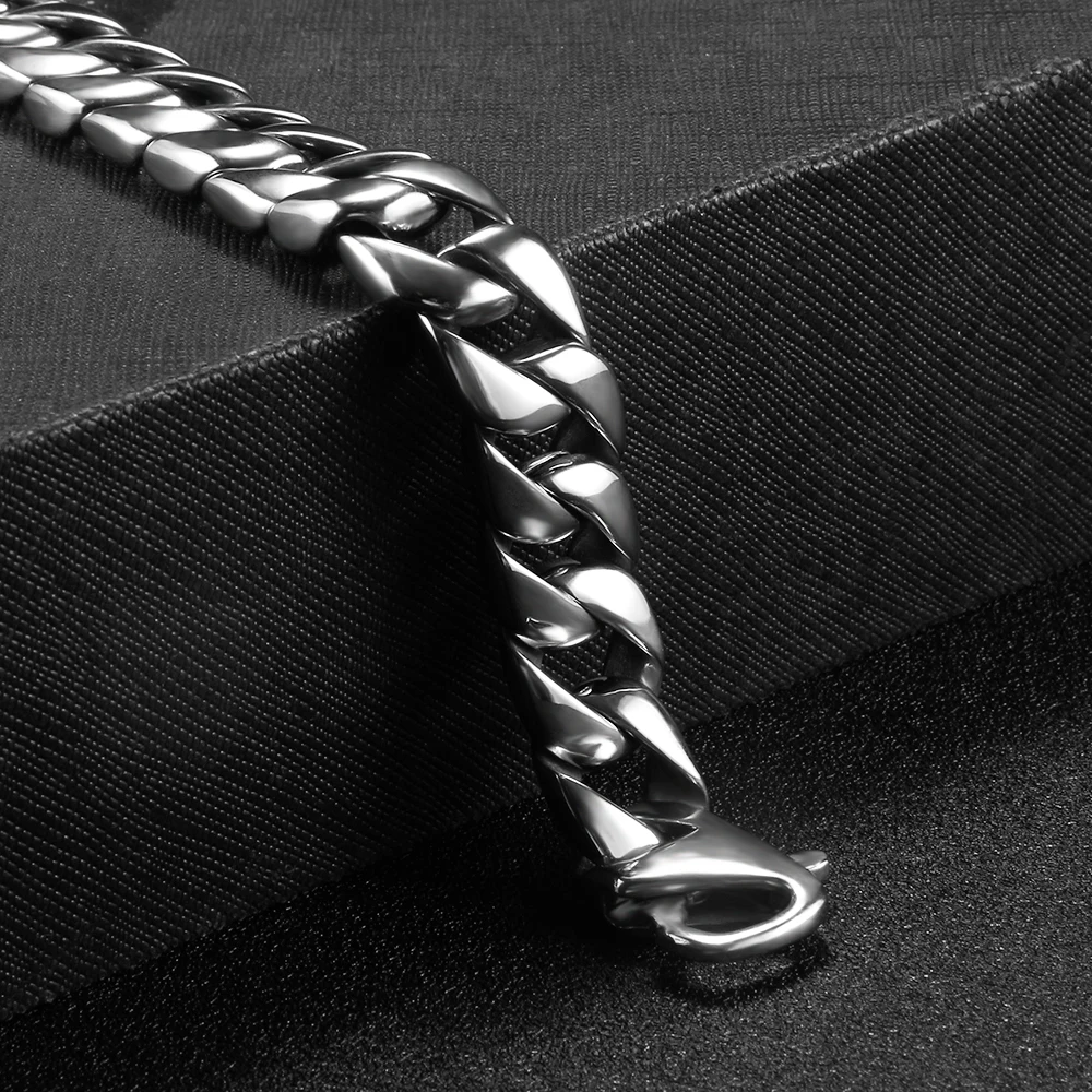 15mm Miami Curb Cuban Chain Bracelets for Men Women 316L Stainless Steel Male Bracelet Casting Clasp Bangle Hip Hop Jewelry Gift