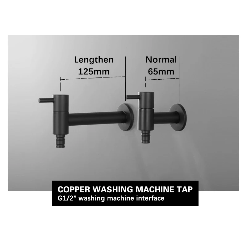 Wall Mounted Lengthen Washing Machine Tap Mop Pool Tap Black Color Garden Outdoor Water Modern Kitchen Bathroom Faucet AF6130