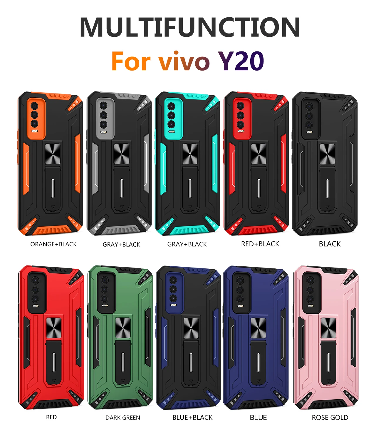 Vivo Y20 Shockproof Soft TPU With Hard PC Ring Holder Armor Back Cover For Vivo Y20S Y20i  Y20A Y11S Y12S Y30 Y20G 2021 Case