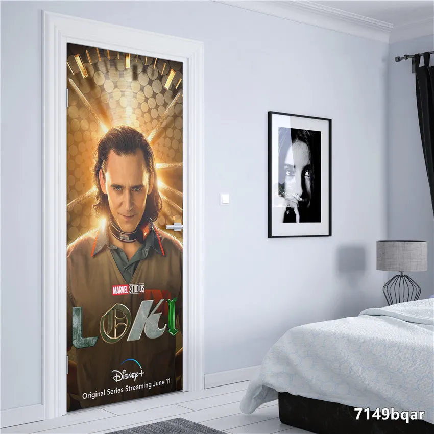 Marvel superhero TV series Loki Door sticker bedroom boy room PVC waterproof Refrigerator wardrobe self-adhesive HD Wall Decor