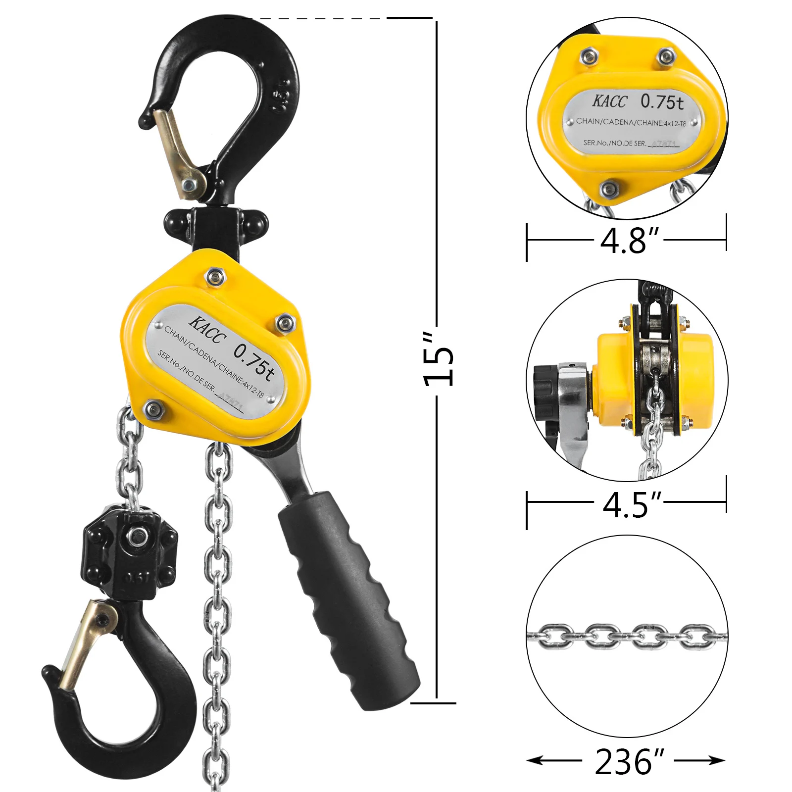 VEVOR 0,25 T-0,75 T Mini polipasto de cadena de palanca Manual (resistente) 1,5 M/3M/4,5 M/6M elevador de montaje con gancho certificado CE bloque de mano portátil