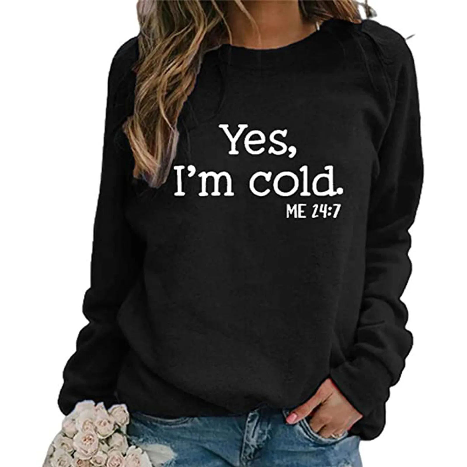 Hoodie Hoodies Women Yes I'm Cold Letter Printed Long Sleeve Sweatshirt Pullover Shirts Black Top Blouse Ropa De Mujer 2021