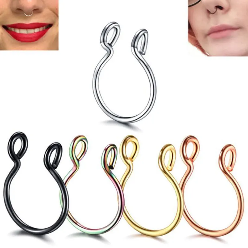 1pcs U Shape Nose Clip Fake Ring Septum No Piercing Lip Rings 3 Colors Stainless Steel Horseshoe Women Body Jewelry