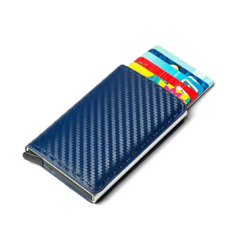 

ZOVYVOL 2024 Vintage Smart Wallet Clutch Pop-up Carbon Fiber RFID Metal Card Holder Leather Aluminum Box Slim Thin New Money Bag