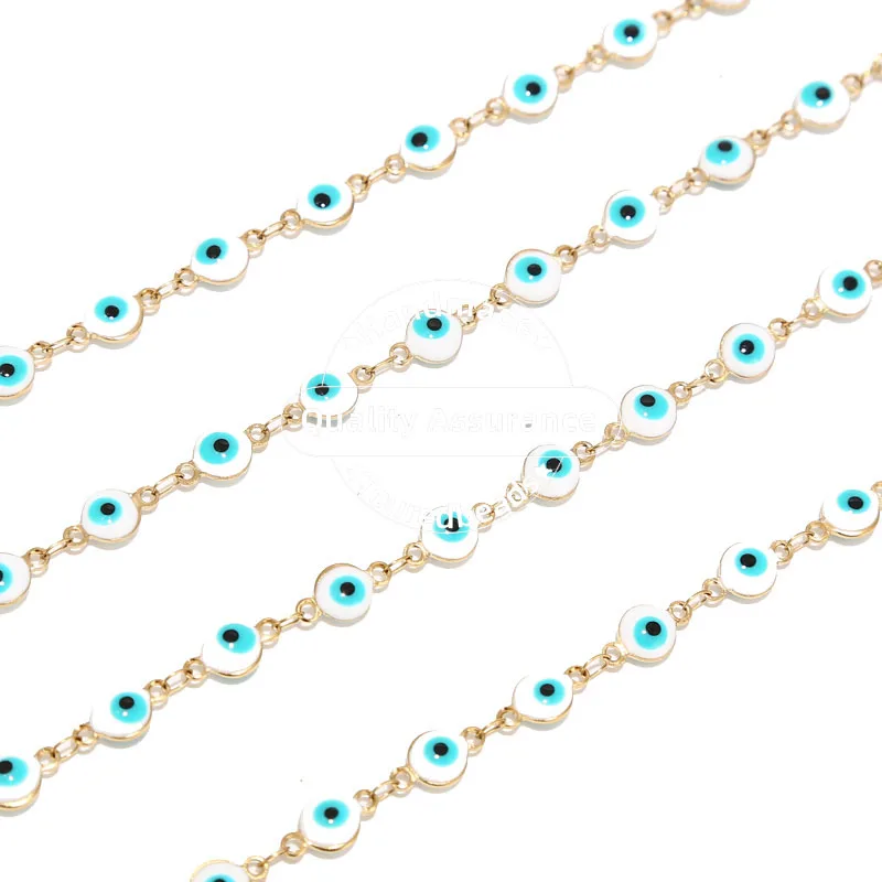 1 Meter lange türkische Augenketten aus Edelstahl, 6 mm, weiß, blaue Augenperlenkette für die DIY-Schmuckherstellung – Detail 1