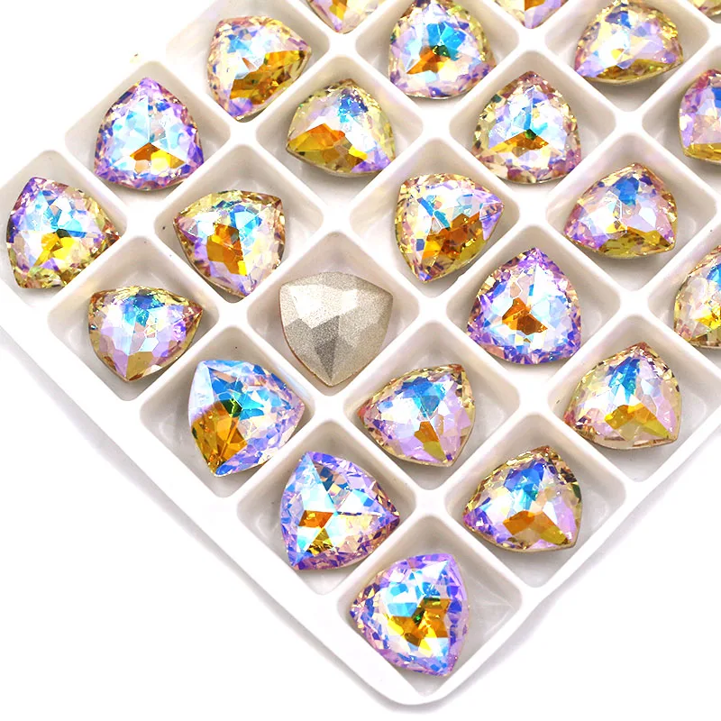 Jewelry Making 12mm 17mm High Quality Glass Crystal Stones Fat Triangle Shape Pointback Rhinestones For Handmade/Clothing