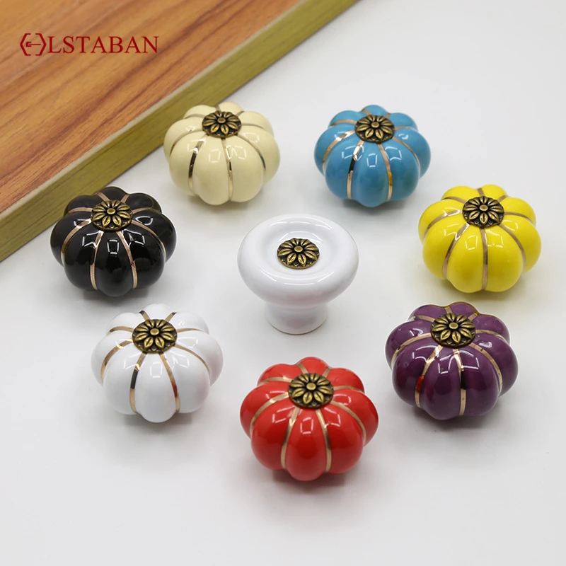 Chinese Pastoral Ceramic Pumpkin Style Handle Cabinet Drawer Shoe Cabinet Door Single Hole Wardrobe Handle