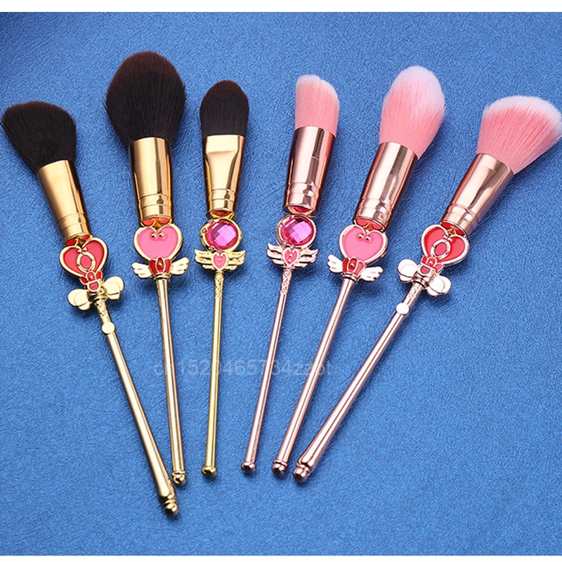 Sailor Moon Cosplay Cosmetic Makeup Brushes Set 8pcs Tools Kit Eye Liner Shader Foundation Powder Natural-Synthetic Pink Hair